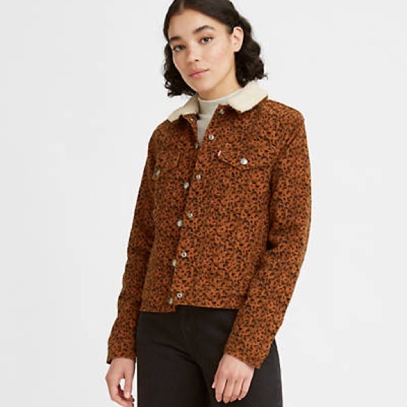 Levi’s Leopard print Original Sherpa collar trucker NWT L - Picture 1 of 2